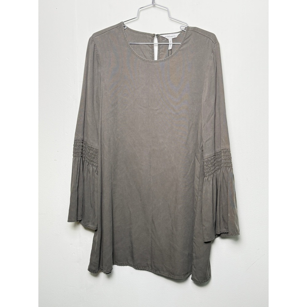 BCBGeneration Olive Green Bell Sleeve Tunic Dress  Smocked Womens M